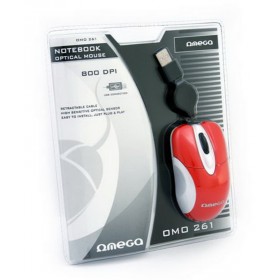 OMEGA OM-261 MOUSE MINI WHITE+RED RETRACTABLE USB