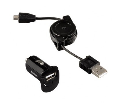 Hama Picco Charger, 12 V, incl. USB Roll-Up Cable for micro USB
