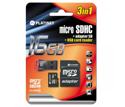 PLATINET 3-in-1 microSD 16GB + CARD READER + ADAPTOR