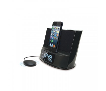 iLuv Dual Alarm Clock Speaker with Bed Shaker and Lightning Dock UL+VDE Plug for iPhone 5