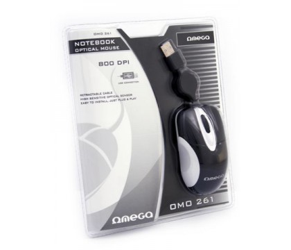 OMEGA MOUSE MINI WHITE+BLACK RETRACTABLE USB