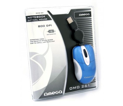 OMEGA MOUSE MINI OM-261 WHITE+BLUE  CABLE USB