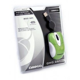 OMEGA OM-261 MOUSE MINI  WHITE+GREEN RETRACTABLE USB