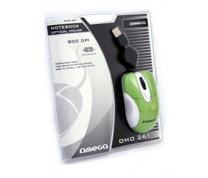 OMEGA OM-261 MOUSE MINI  WHITE+GREEN RETRACTABLE USB